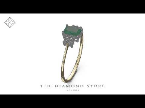 Emerald 6 x 4mm And Diamond 18K Gold Ring