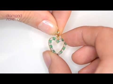 Emerald 0.54CT And Diamond 9K Yellow Gold Heart Pendant Necklace