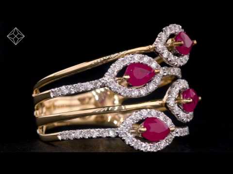 Ruby and Diamond Halo Statement Ring in 18KW Gold - Asteria Collection