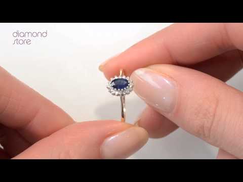 Sapphire 6 x 4mm And Diamond 9K Gold Ring