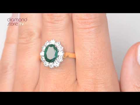 Emerald 1.95CT And Diamond 1.00ct Cluster Ring in 18K Gold
