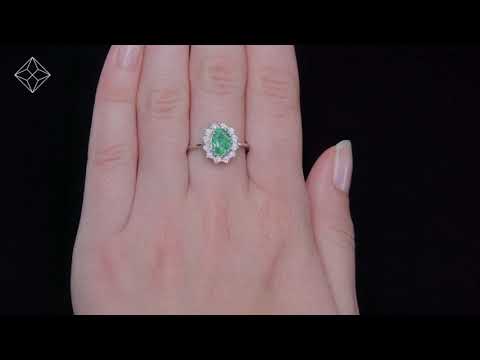 Emerald Ring With Lab Diamond Halo 7 x 5mm Set in 925 Silver