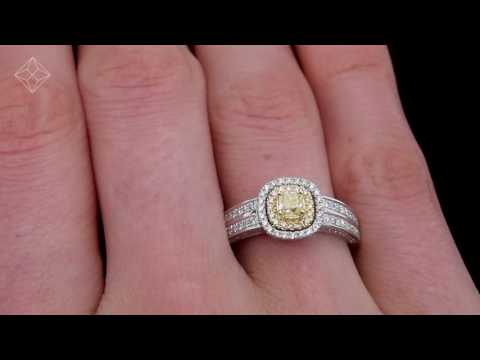 Shaya Yellow Diamond Double Halo Engagement Ring 0.65ct 18K White Gold