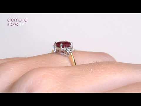 Ruby 6 x 4mm And Diamond 9K Gold Ring A4334