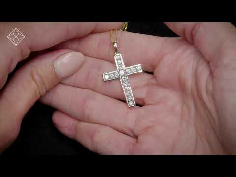 1ct Lab Diamond Cross Necklace Pendant H/Si Channel Set in 9K Gold