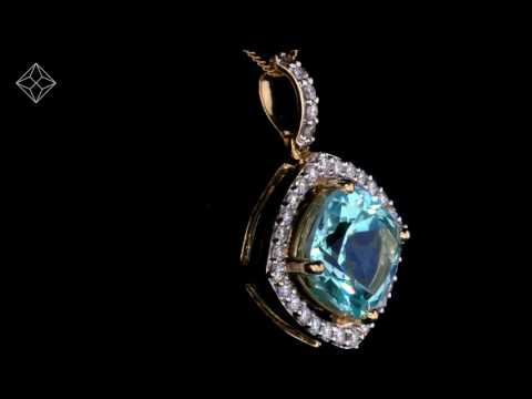 5.40ct Blue Topaz and Lab Diamond Halo Asteria Necklace in 925 Sterling Silver