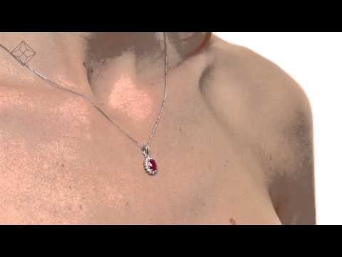 Ruby Pendant Necklace With Lab Diamonds in 925 Silver - 7 x 5mm Centre