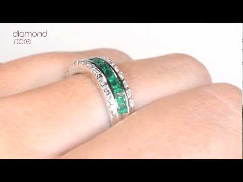 Emerald and Diamond Eternity Ring 0.56ct in 9K White Gold