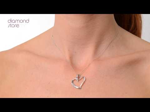 Heart Pendant Necklace 0.15ct Diamond 9K White Gold