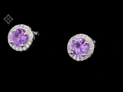 0.64ct Amethyst and Diamond Halo Stellato Earrings in 9K White Gold