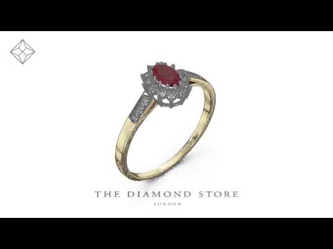 Ruby 5 x 3mm And Diamond 9K Gold Ring A3351
