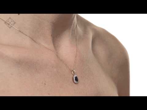 Sapphire 7 x 5mm And Diamond 9K Gold Pendant Necklace