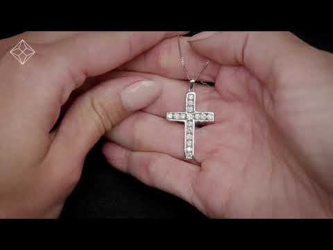 1ct Lab Diamond Cross Necklace Pendant H/Si Channel Set 9K White Gold