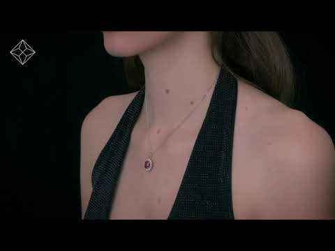 Ruby and Diamond Cluster Necklace Pendant 9x7mm in 18K White Gold