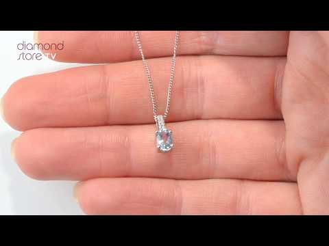 Aquamarine 0.34CT And Diamond 9K White Gold Pendant Necklace