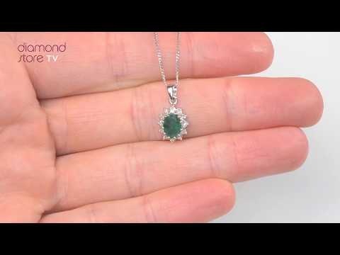 Emerald 0.80CT And Diamond 9K White Gold Pendant Necklace