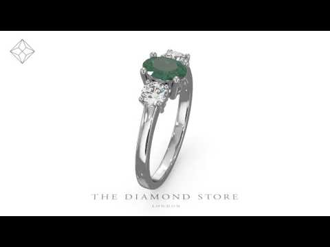 Emerald 0.70ct And Diamond 0.50ct 18K White Gold Ring