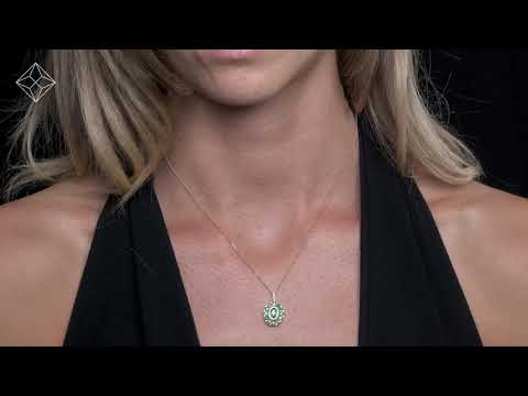 1.40ct Emerald Asteria Diamond Halo Pendant Necklace in 18K Gold