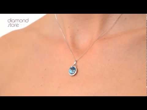 Blue Topaz 2.96CT And Diamond 9K White Gold Pendant Necklace