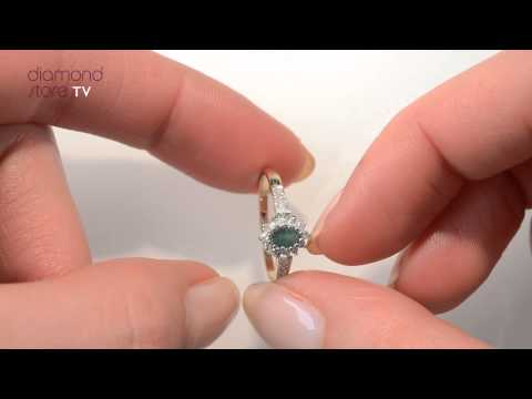 Emerald 5 x 3mm And Diamond 9K Gold Ring A3203