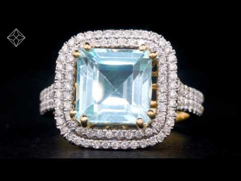 4.7ct Blue Topaz and Diamond Shoulders Asteria Ring in 18K White Gold