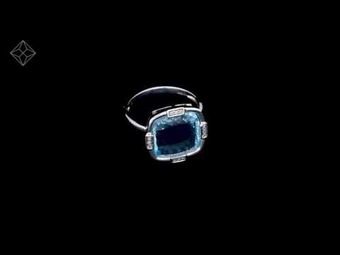 Blue Topaz and Diamond Stellato Ring 0.03ct in 9K White Gold SIZE K