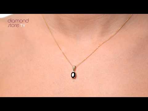 Sapphire 7 x 5 mm 9K Yellow Gold Pendant Necklace