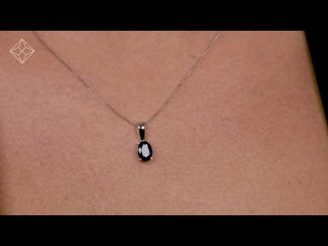 Sapphire 7 x 5mm 18K White Gold Pendant Necklace