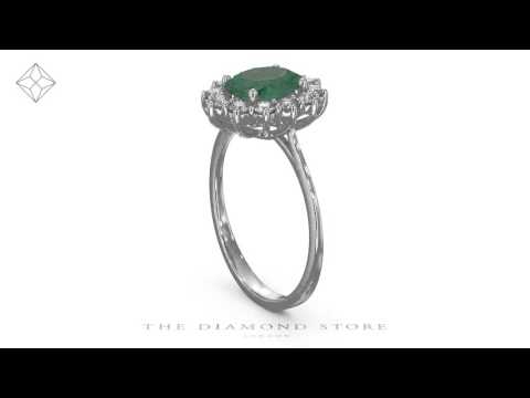 Emerald 1.15ct And Diamond 18K White Gold Ring