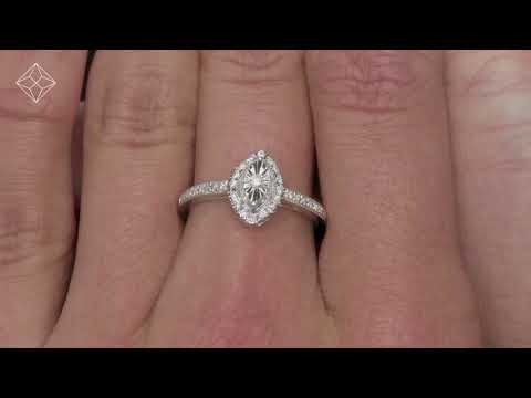 Masami Marquise Diamond Engagement Ring Halo Pave Set in 9K White Gold