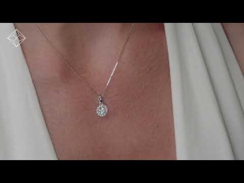 Lab Diamond Halo Necklace Pendant 0.50ct H/Si Set in 9K White Gold