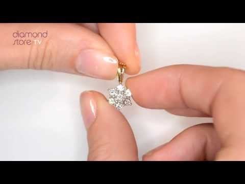 18K Gold Diamond Cluster Pendant Necklace 0.50CT H/SI