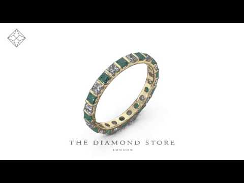 Olivia 18K Gold Emerald 1.20ct and H/SI 1CT Diamond Eternity Ring