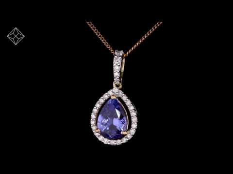 Tanzanite and Diamond Halo Pear Drop Asteria Necklace in 18KW Gold