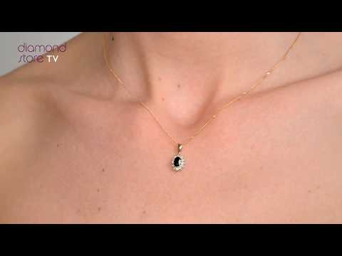 Sapphire 6 x 4mm And Diamond 9K Yellow Gold Pendant Necklace