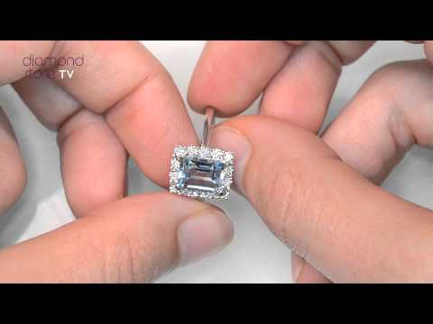 Blue Topaz 8 x 6mm and Diamond 9K White Gold Ring