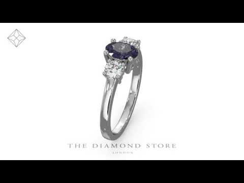 Lab Tanzanite 7 x 5mm and Lab Diamonds 18K White Gold Ring