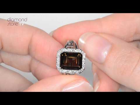 Smokey Quartz 3.28ct And Diamond 9K White Gold Ring SIZES AVAILABLE K L M N O P