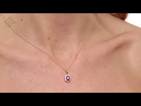 Ruby 7 x 5mm And Diamond 18K Yellow Gold Pendant Necklace
