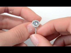 Halo Aquamarine 0.50CT And Diamond 18K White Gold Ring