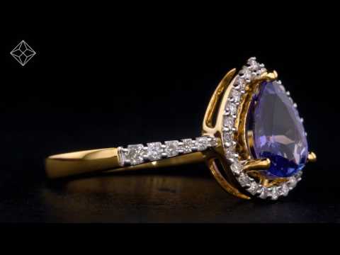 Tanzanite and Lab Diamond Pear Halo Ring in 9KW Gold - Asteria