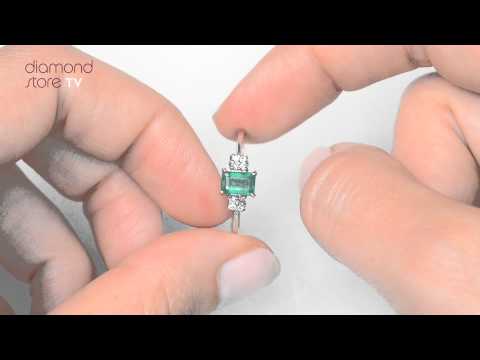 Emerald 6 x 4mm And Diamond 9K White Gold Ring A3078