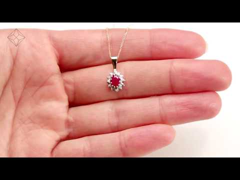 Ruby 6 x 4mm And Diamond 9K Yellow Gold Pendant Necklace