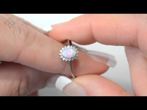 Opal 6 x 4mm And Diamond 9K White Gold Ring