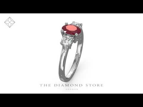 Lab Ruby 0.50CT and Lab Diamonds and 1.15CT Ring 18K White Gold