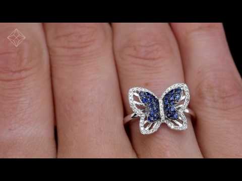 Stellato Collection Sapphire and Diamond Butterfly Ring 9K White Gold