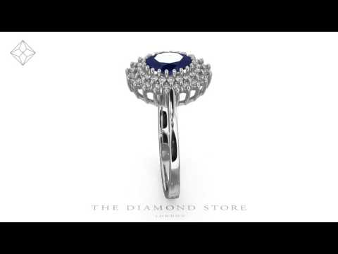 Sapphire 7 x 5mm And Diamond 18K White Gold Ring FET35-UY