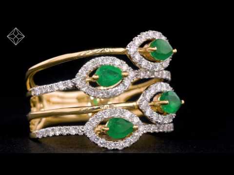 Emerald and Diamond Halo Statement Ring 18KW Gold - Asteria Collection
