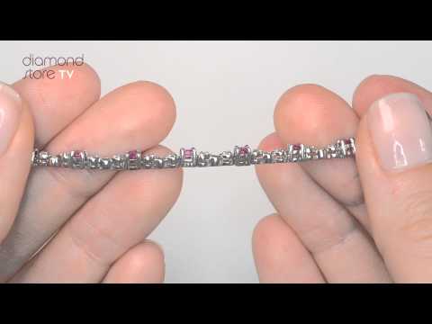 9K White Gold Diamond and Ruby Claw Set Link Bracelet