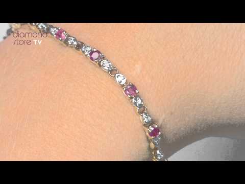 9K Gold Diamond and Ruby Claw Set Link Bracelet